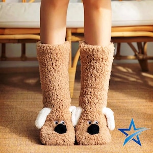 Cute & Cozy Cartoon Dog Plush Socks - Non-Slip, Unisex Winter Warmth!