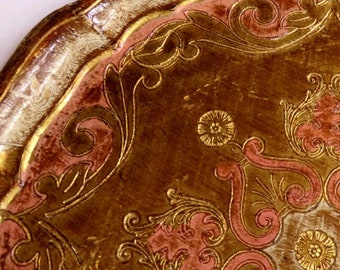 Italy Cream Orange and Gold Florentine RingJewelry tray Lovely Vintage Florentine ring tray made in Italy Vintage ORNATE Round ring dish