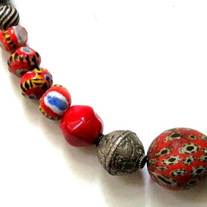 8 KIFFA,3 JATIM,2TIBETAN repoussee,Tribal 17 1/2 necklace, red,silver,black,white,yellow,blue,gray,handmade beads,natural coral,gemstones, image 2