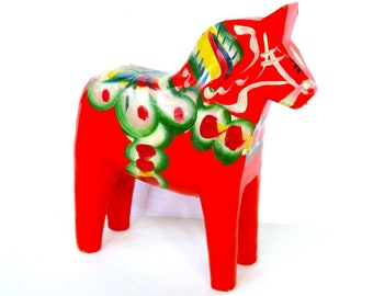 RED DALA HORSE,5" vintage Nils Olsson Sweden,folk art,pre-loved,handmade,hand painted,small signs of wear,classic collectible red wood horse