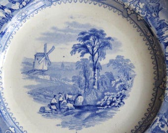 1850's STAFFORDSHIRE GEORGE WOOLISCROFT Antique Columbia Blue