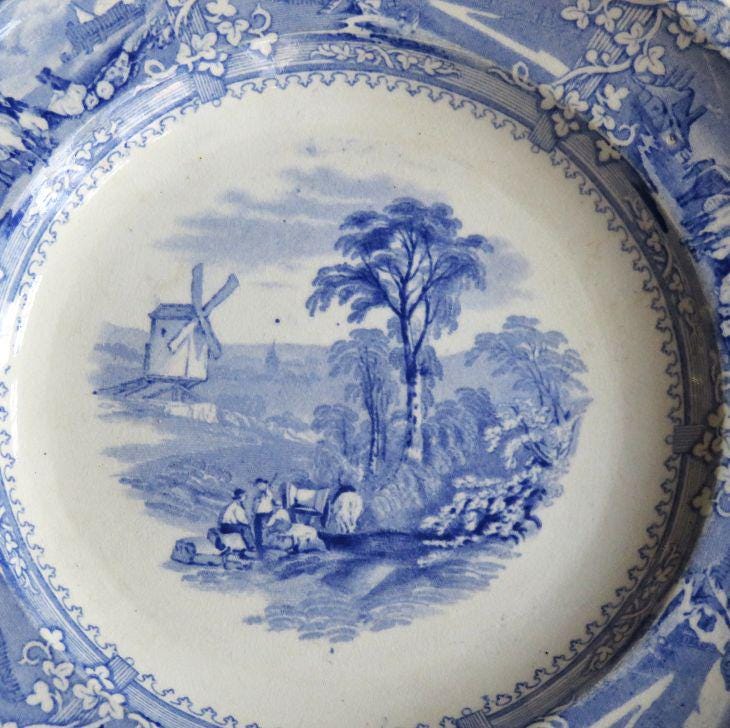 1850's STAFFORDSHIRE GEORGE WOOLISCROFT Antique Columbia Blue