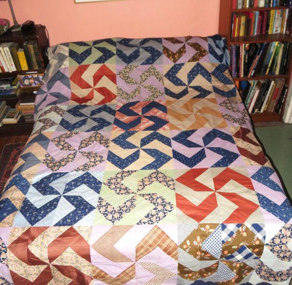 1890's QUILT TOP,ANTIQUE Pin Wheel Hand Stitched 85