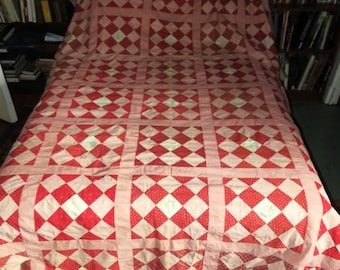 1845 ANTIQUE SIGNATURE QUILT Top,136" x 75",Names,Dates,Turkey Red,All Hand Stitched,tiny prints,Civil War Artillery Pennsylvania,sashing