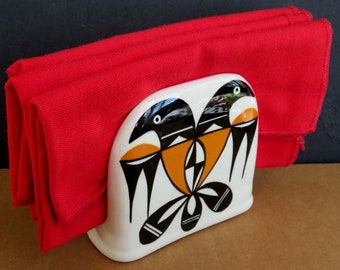 VINTAGE ACOMA CERAMIC napkin holder,letter holder,signed K.Torivio,eagles,black,pumpkin,cream color,vg condition,Southwest art,Haak'U Pueblo