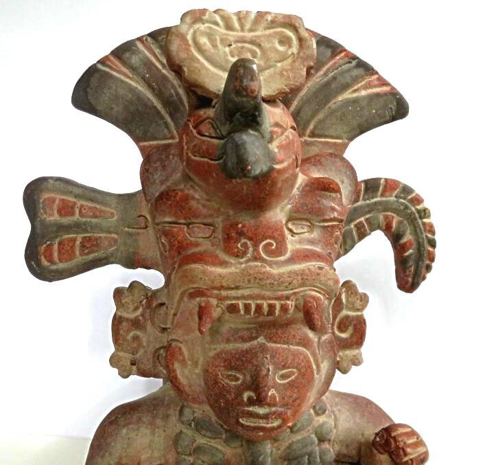 ZAPOTEC SCULPTURE vintage polychrome,Pitao Cozobi totem,fine art copy of pre-Columbian art,earth,sky,jaguar,rain,corn,Aztec Maya Sculpture
