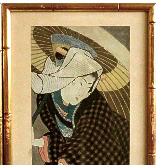 絵画2枚　年代物　希少 2 Big FRAMED JAPANESE Prints,each 31x13,vintage Copies of