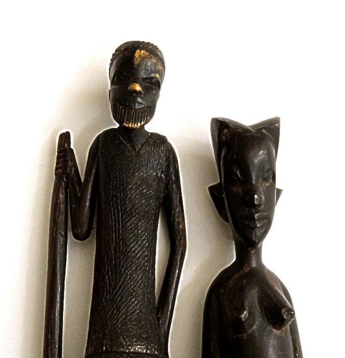 Set of 3 African 8" Hand Carved Wooden Statue Stick Figures Sculptures Tribal