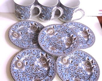 8 PIECE WEDGWOOD AVIARY Set,3 Mugs,5 Bread & Butter plates,tea and crumpets or coffee and croissants,Martha Stewart Conservatory,England