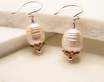 Large 12 x 10 mm Baroque Pearl Sterling Silver Hand Made Dangle Earrings on Etsy by APURPLEPALM