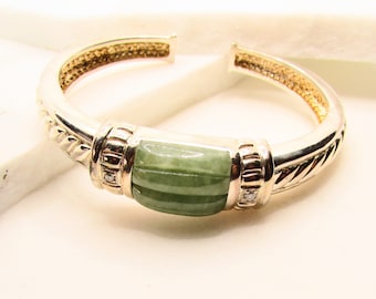 Judith Ripka Sterling Silver & Carved Jade Double Hinged Designer Bangle Bracelet on Etsy by APURPLEPALM