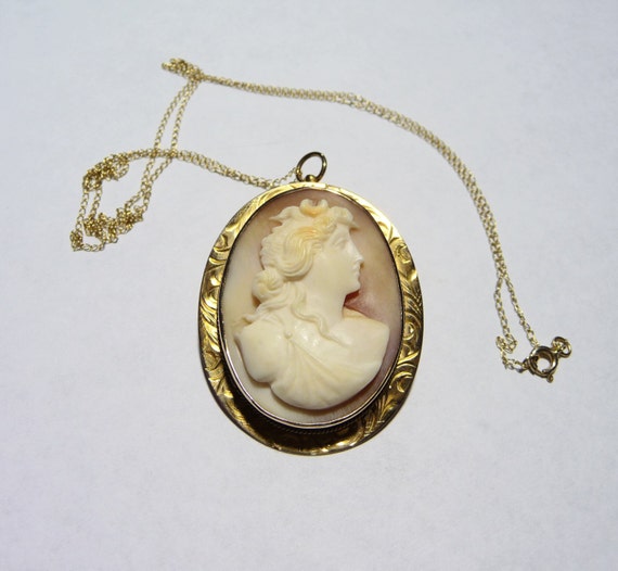 Victorian 10K Cameo Carved Shell Diana on Etsy - image 1