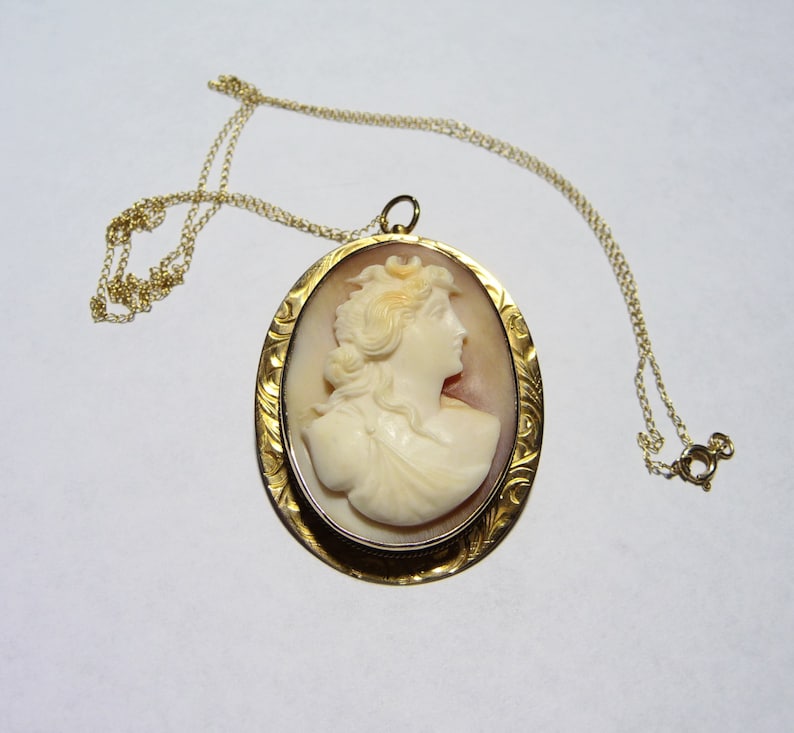 Victorian 10K Cameo Carved Shell Diana on Etsy image 1