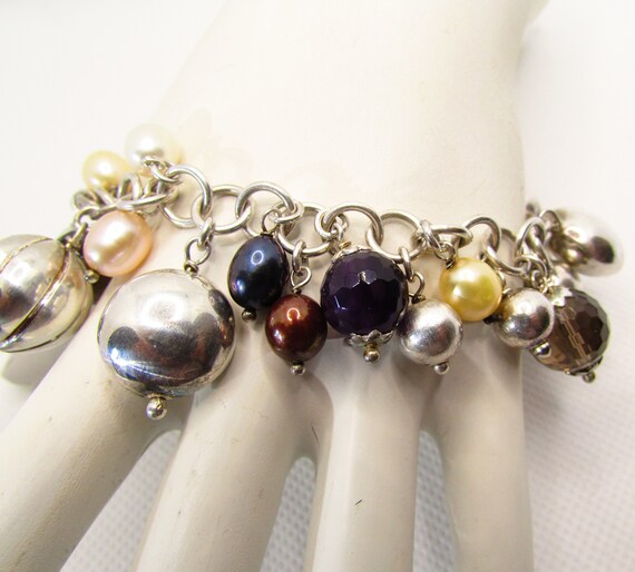 Chunky Multi Gem & Sterling Silver Bauble Charm B… - image 6