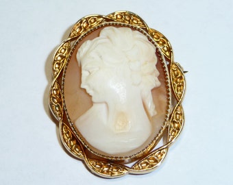 Vintage Carved Shell Cameo Brooch 12K GF on Etsy