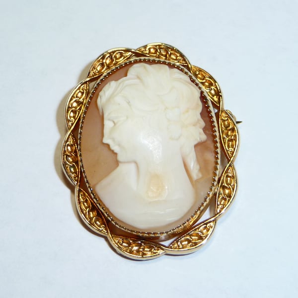 Vintage Carved Shell Cameo Brooch 12K GF on Etsy