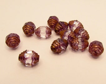 12 Czech Cathedral Antique Cut Amethyst & Gold 10 x 8 mm Glass Beads on Etsy by APURPLEPALM