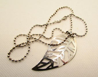 Sterling Silver Leaf Pendant on a Sterling Silver Beaded Chain on Etsy by APURPLEPALM