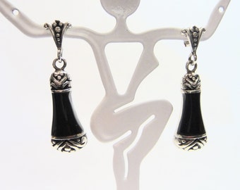 Elegant Sterling Silver and Black Onyx Dangle Earrings on Etsy