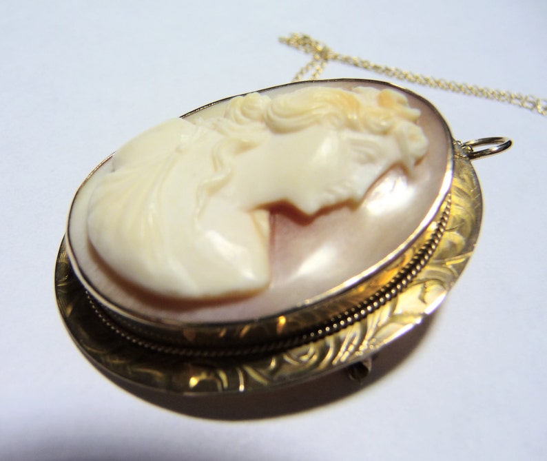 Victorian 10K Cameo Carved Shell Diana on Etsy image 2