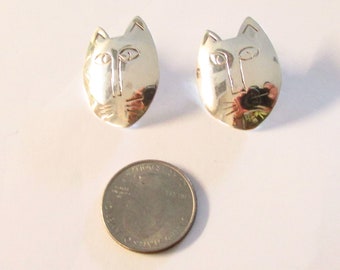 Designer Modernist Sterling Silver Cat Earrings Signed Woods on Etsy