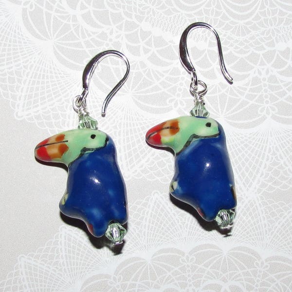 Tropical Toucan Bird with Swarovski Crystals and Sterling Silver on Etsy by APURPLEPALM