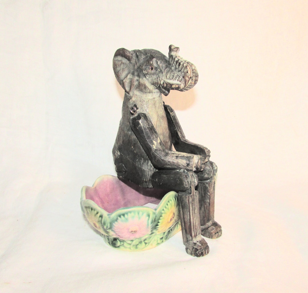 Hand Carved Wooden Articulated Elephant Shelf Sitter on Etsy Etsy