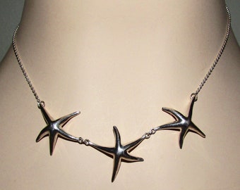 Sterling Silver 925 Triple Starfish Necklace on Etsy by APURPLEPALM