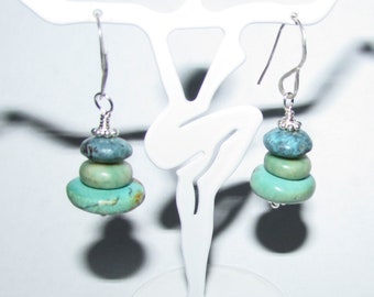 Sterling Silver & Stacked Turquoise French Wire Earrings One of a Kind on Etsy by APURPLEPALM