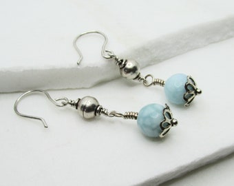 Sterling Silver Bahama Blue Waters Faceted Amazonite Hand Made 2" Earrings on Etsy by APURPLEPALM