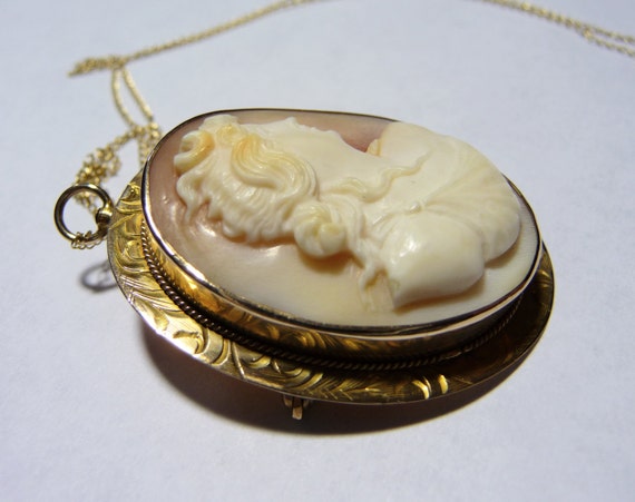 Victorian 10K Cameo Carved Shell Diana on Etsy - image 3