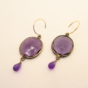 Amethyst Colored Faceted Glass & Brass Dangle Earrings on Etsy by APURPLEPALM image 2