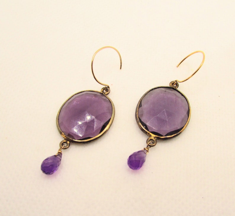 Amethyst Colored Faceted Glass & Brass Dangle Earrings on Etsy by APURPLEPALM image 2