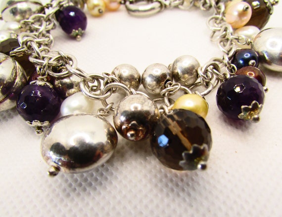 Chunky Multi Gem & Sterling Silver Bauble Charm B… - image 2