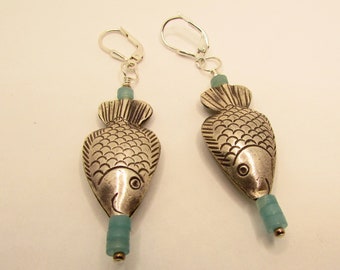 Karen Hill Tribe Fine Sterling Silver & Amazonite Fish Earrings on Etsy by APURPLEPALM