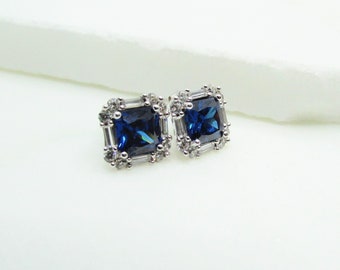 Stunning Sterling Silver Lab Created Blue Saphire and CZ Stud Earrings on Etsy by APURPLEPALM
