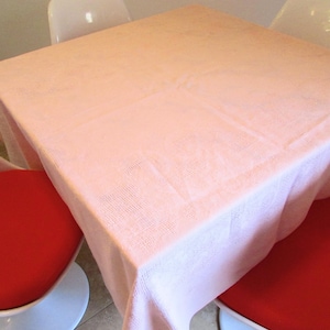 Beautiful Vintage Peachy Pink Linen 52&quot; x 66&quot; Tablecloth on Etsy by APURPLEPALM