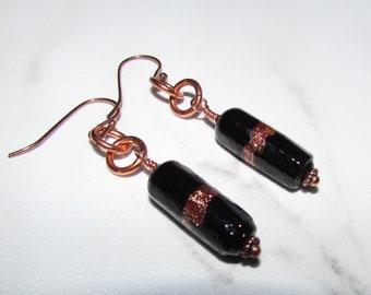 Vintage Copper Foil Murano Glass Beads and Shiny Copper Earrings OOAK on Etsy by APURPLEPAM