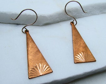 Vintage Modernistic Copper Triangle Earrings on Etsy by APURPLEPALM