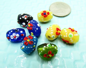 8 Colorful Floral Lampwork Beads on Etsy