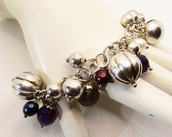 Chunky Multi Gem & Sterling Silver Bauble Charm B… - image 3