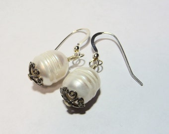 Large Cultured Pearls and Sterling Silver Earrings on Etsy