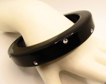 Black Lucite & Diamond Rhinestone Chunky Bangle Bracelet on Etsy by APURPLEPALM