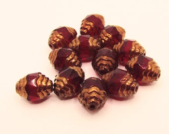 12 Czech Antique Cut Ruby Red & Gold 10 x 8 mm Cathedral Glass Beads on Etsy by APURPLEPALM