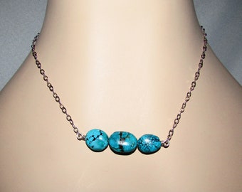 Turquoise and Sterling Silver Bar 19" Necklace on Etsy by APURPLEPALM