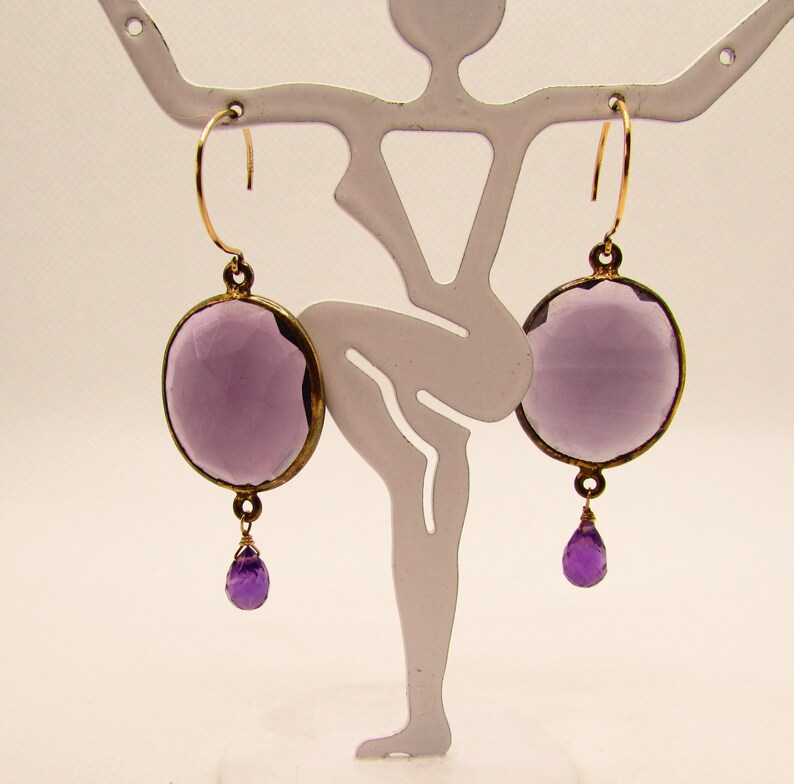 Amethyst Colored Faceted Glass & Brass Dangle Earrings on Etsy by APURPLEPALM image 3