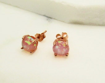 Tiny Opal & Rose Gold Vermeil Sterling Silver Stud Earrings on Etsy by APURPLEPALM