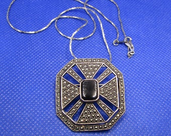 Vintage Art Deco Marcosite & Sterling Silver Pendant Brooch Necklace on Etsy