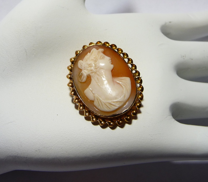Antique 10K Gold Carved Shell Cameo Pin Pendant on Etsy image 1