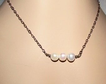 Sterling Silver and 3 10mm Cultured Pearl 18 1/2" Necklace on Etsy by APURPLEPALM